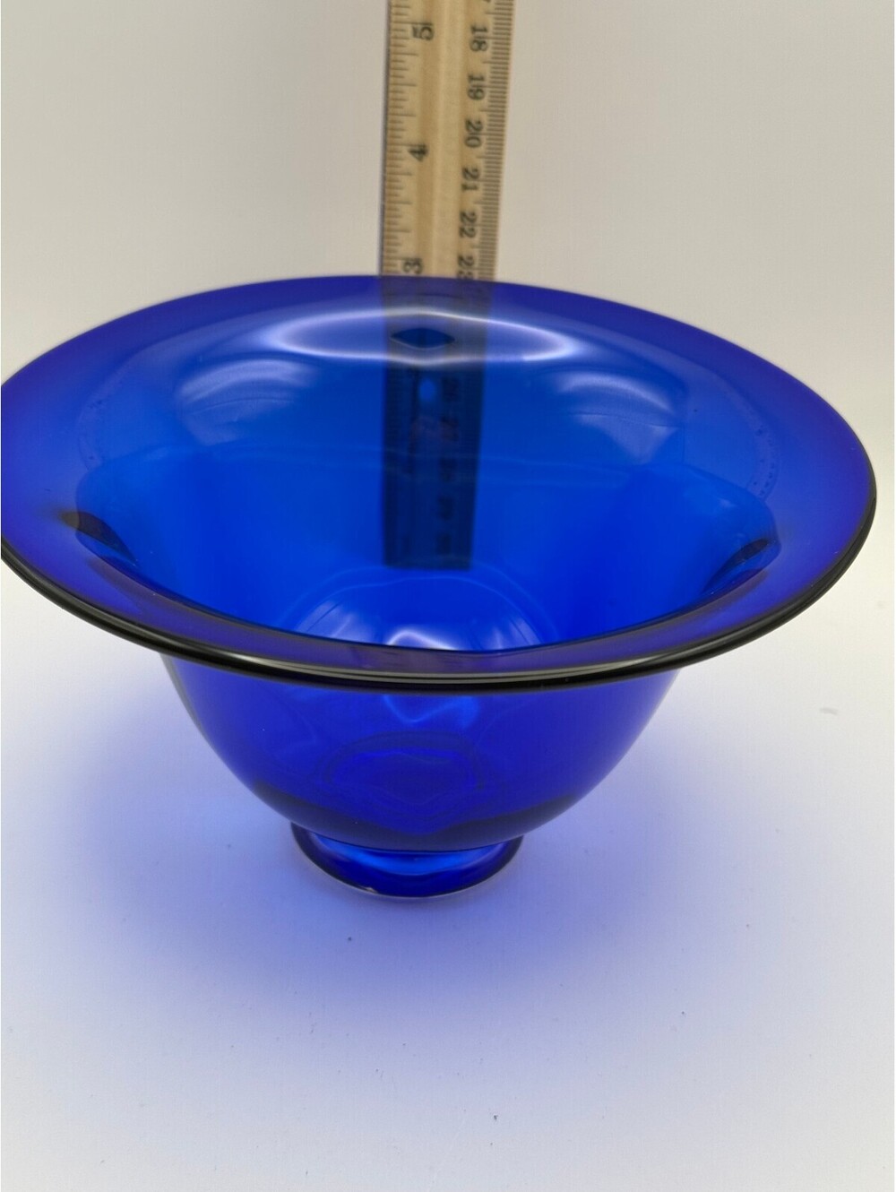 Micke Johannsen Signed Hand Blown Cobalt Blue Art Glass Pedestal Bowl Sweden